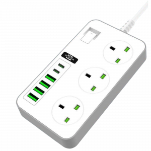 Extension Power Strip Extension Lead with 3 Outlets, 6 USB Ports (2 USB-C PD, 4 USB-A), 2m Cord, 3000W, 16A